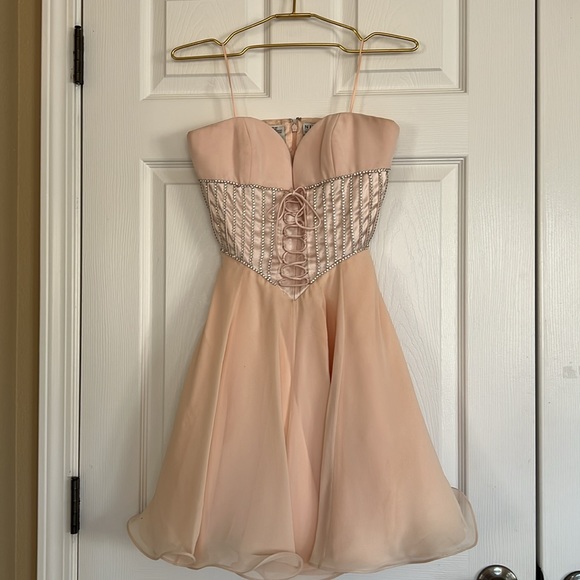 Vintage Niteline Blush Pink Fit & Flare Strapless Silk Mini Cocktail Dress Siz 2 - Picture 3 of 17